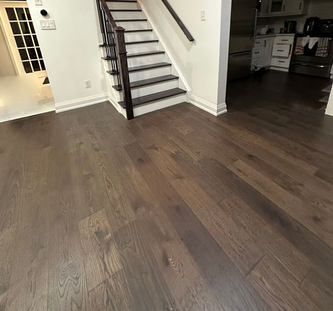 Dark wood installed in basement in Toronto